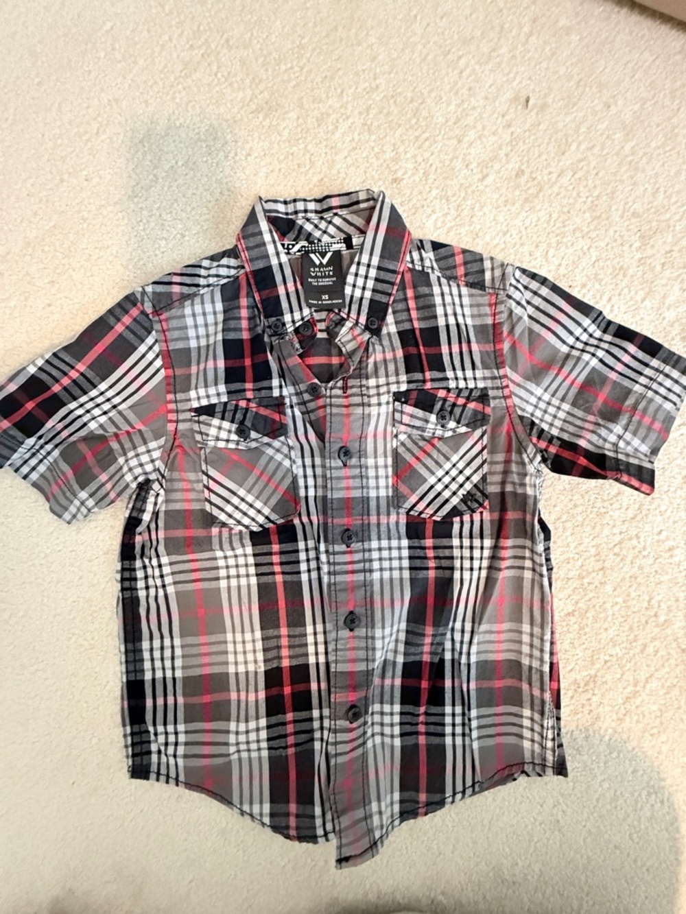 Shawn White Black, Gray & Pink Plaid Short-Sleeve Button-Down Shirt